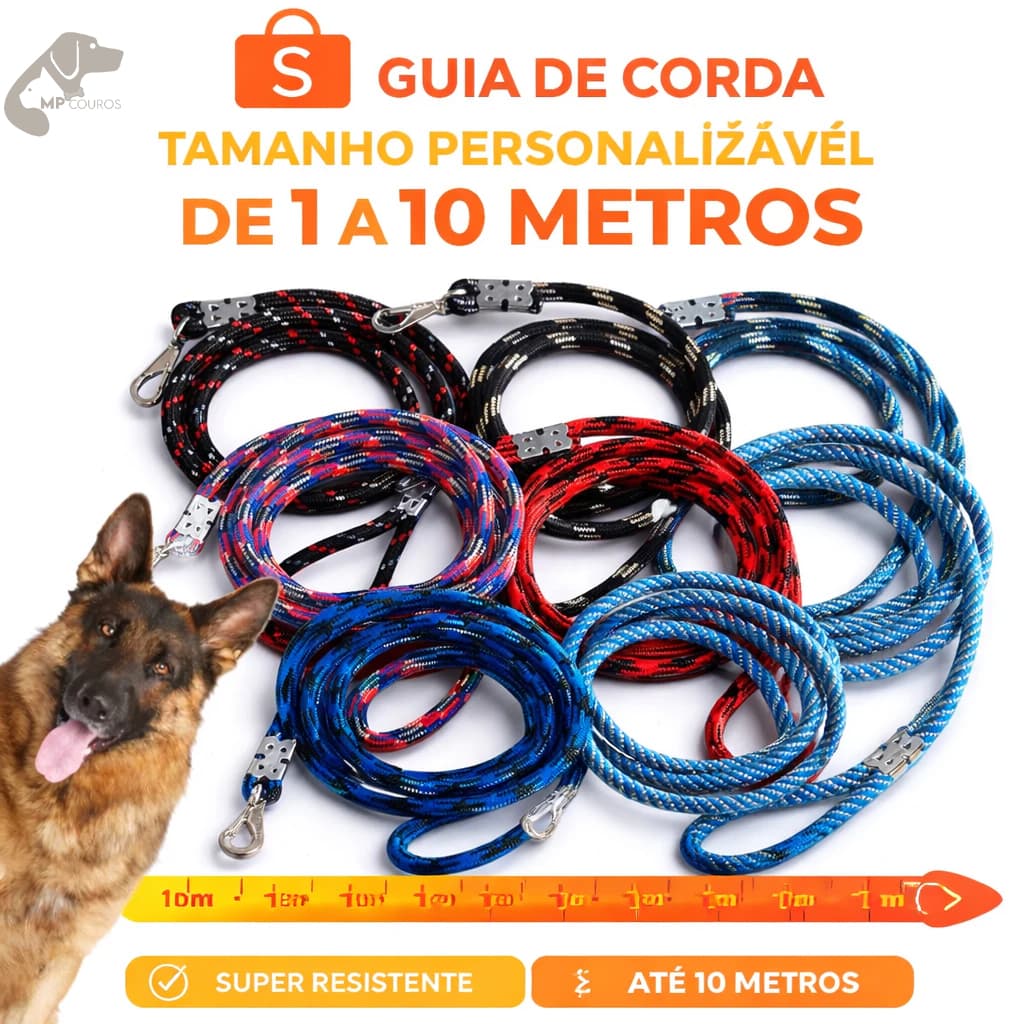 Guia Longa de Corda Resistente p/ Cães Médios e Grandes Tamanho grande Personalizável Várias Cores
