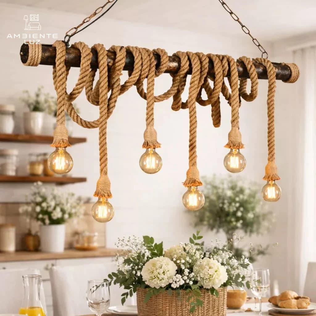 Luminária Pendente 10 cordas  Teto Rústico Corda Sisal 1,5m Soquete E27