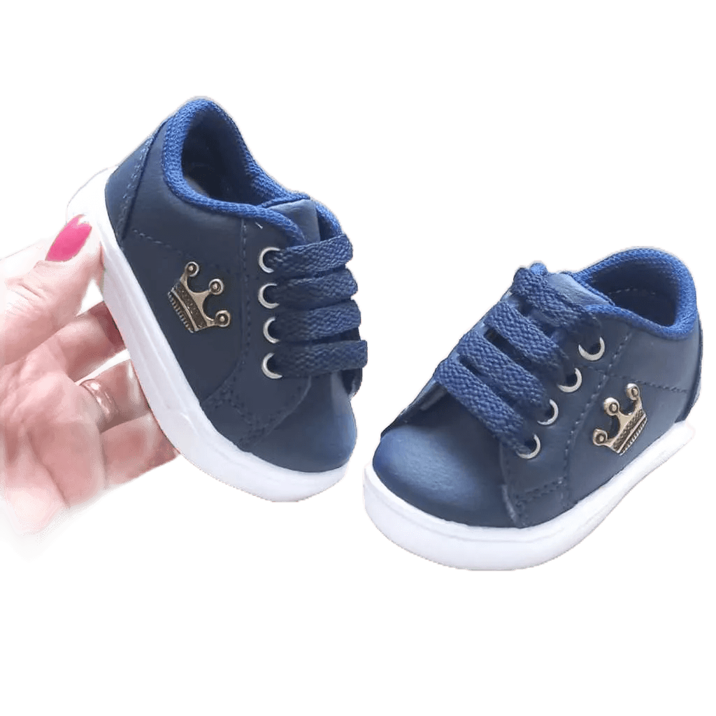 Tênis infantil menino princípe coroa azul cadarço bebê promoção estiloso