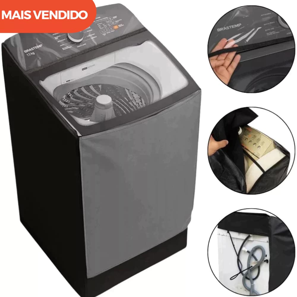 Capa Maquina Brastemp Bwk 12kg 13kg 14k 15kg 16kg 17kg 18kg Reforçada Impermeavel Corino Preto