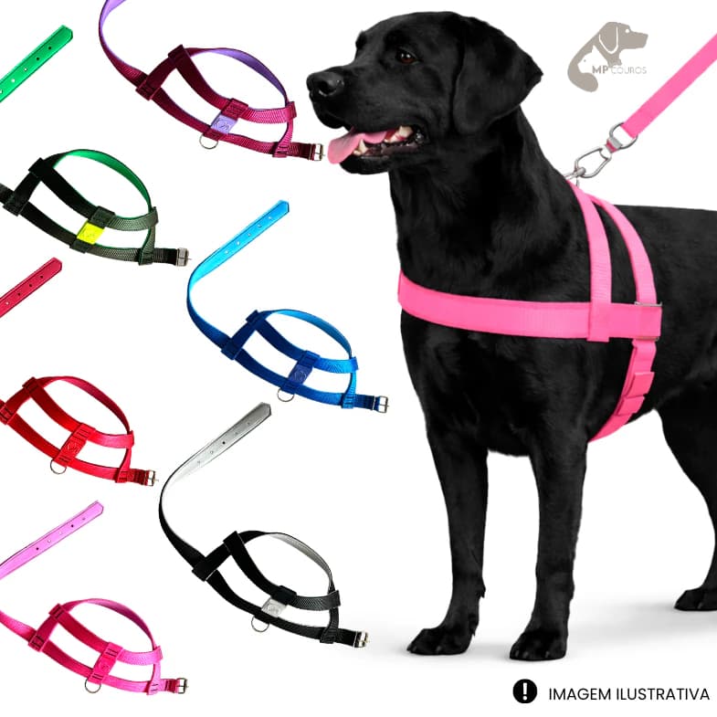 Peitoral para Cachorro Médio e Grande Porte com Guia Forte coleira Resistente Ajustável Várias Cores