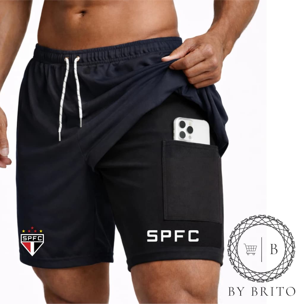 Bermuda Shorts Compressão 2 em 1 TRICOLOR 02 Masculino Futebol Corrida Academia Treino Fitness Esportivo  Elastano Musc