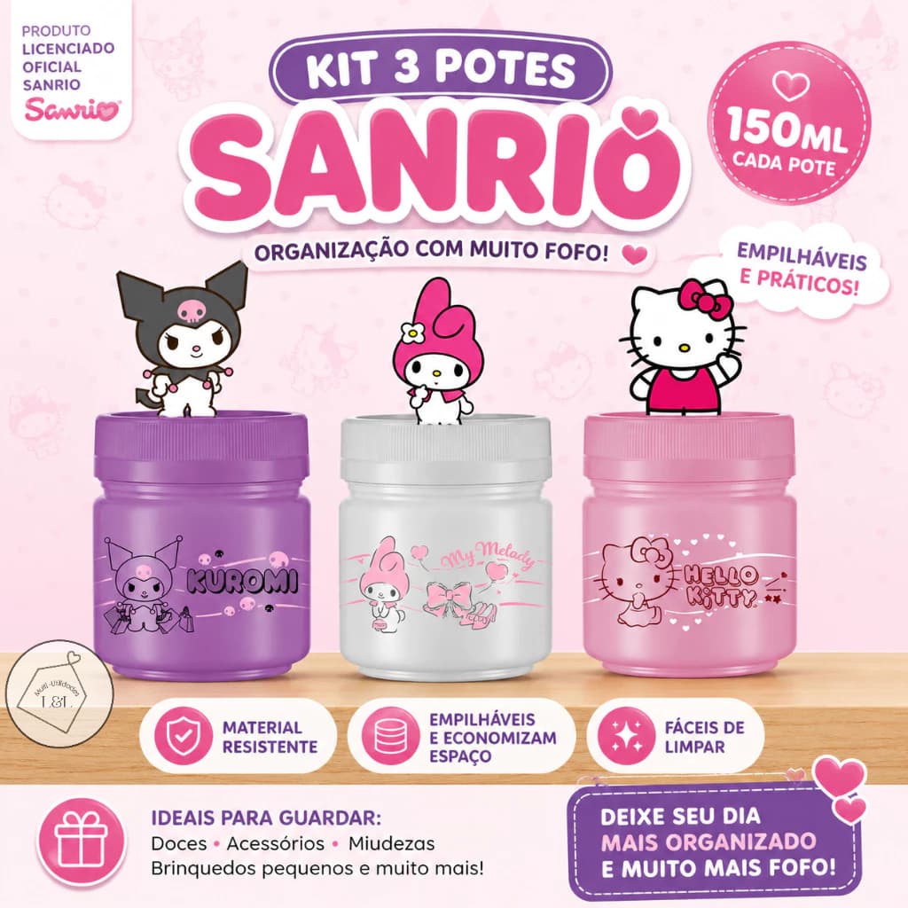 Pote Organizadora Sanrio 150ml Hello Kitty My Melody Kuromi