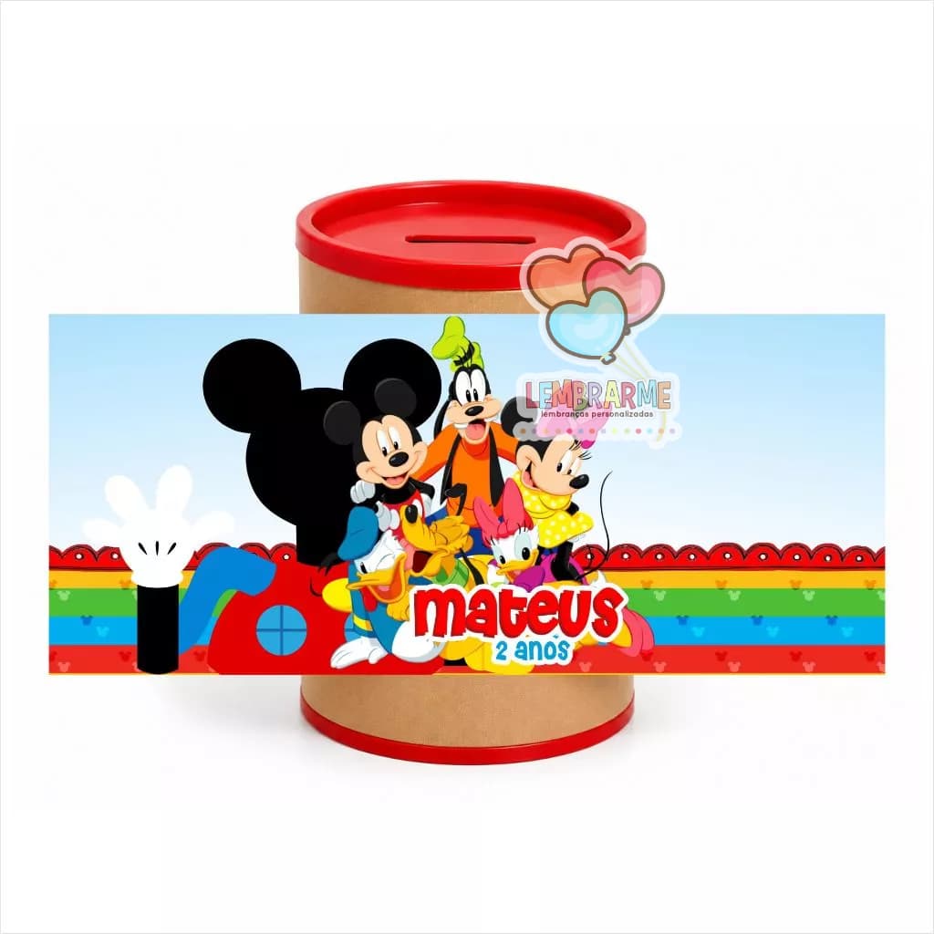 Kit Rótulo Cofrinho Personalizado Turma do Mickey para Lembrancinha de Aniversário