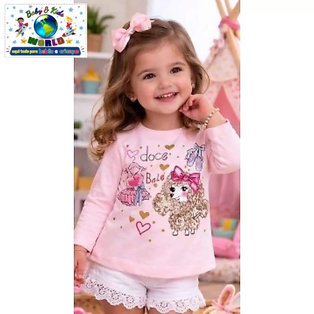 Camiseta Manga Longa Bebe Menina Tamanho P 0 A 3 Meses brandili