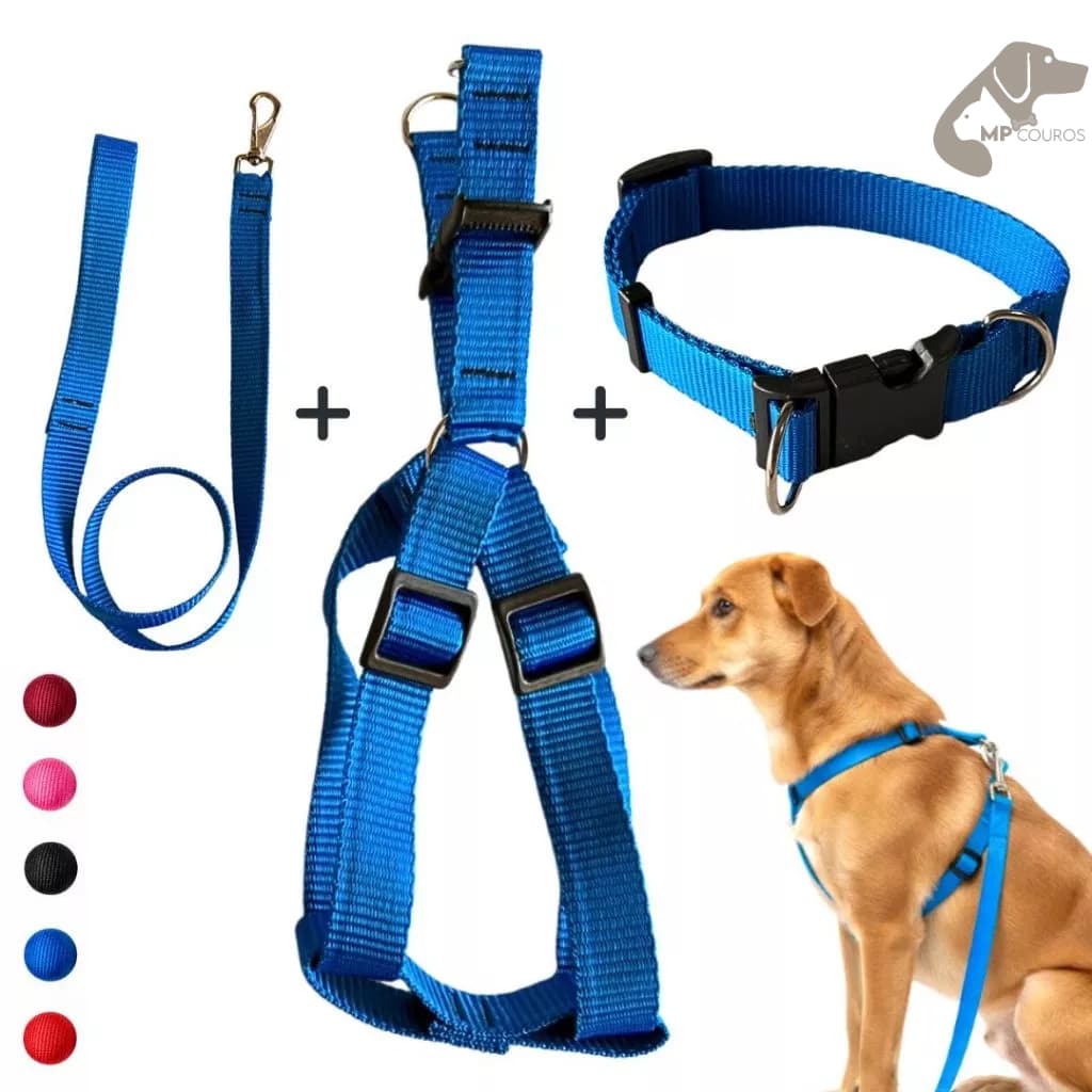 Peitoral Americano Coleira Cachorro Reforçado Kit Resistente Ajustável para Cães Médio Grande Porte