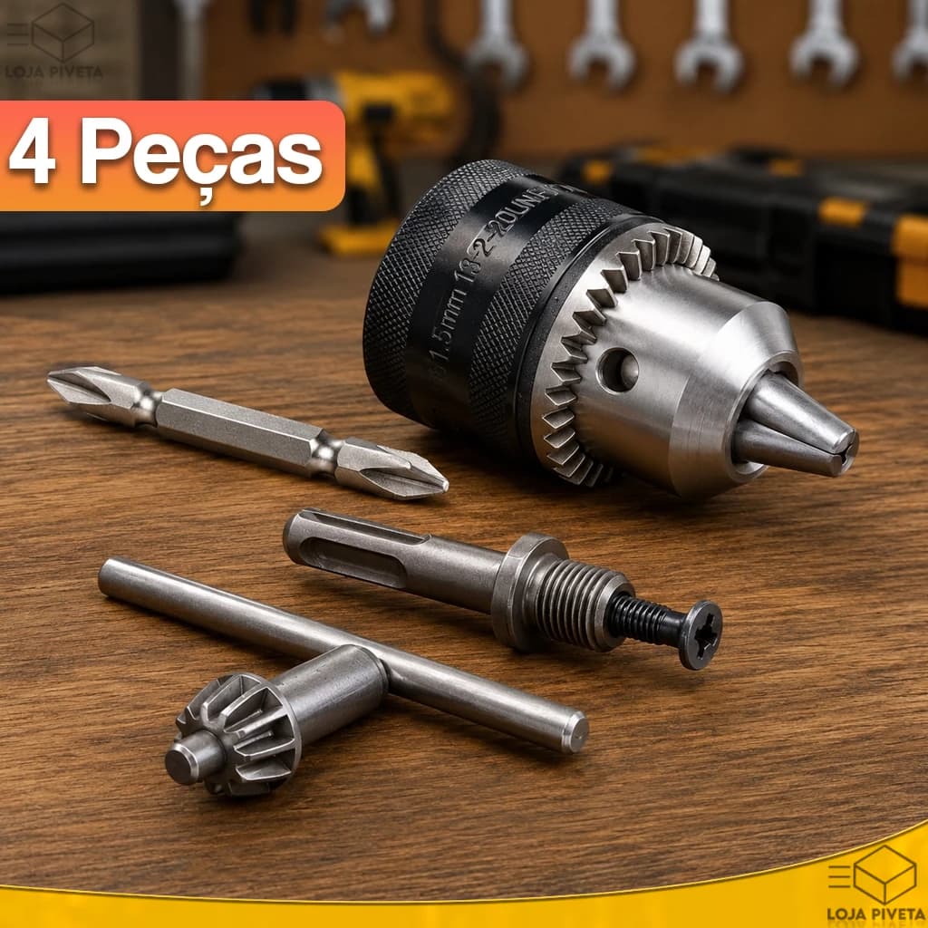 Kit Chave Mandril Com Adaptador SDS Plus Chave Philips Dupla Para Furadeira Martelete 13mm Pro