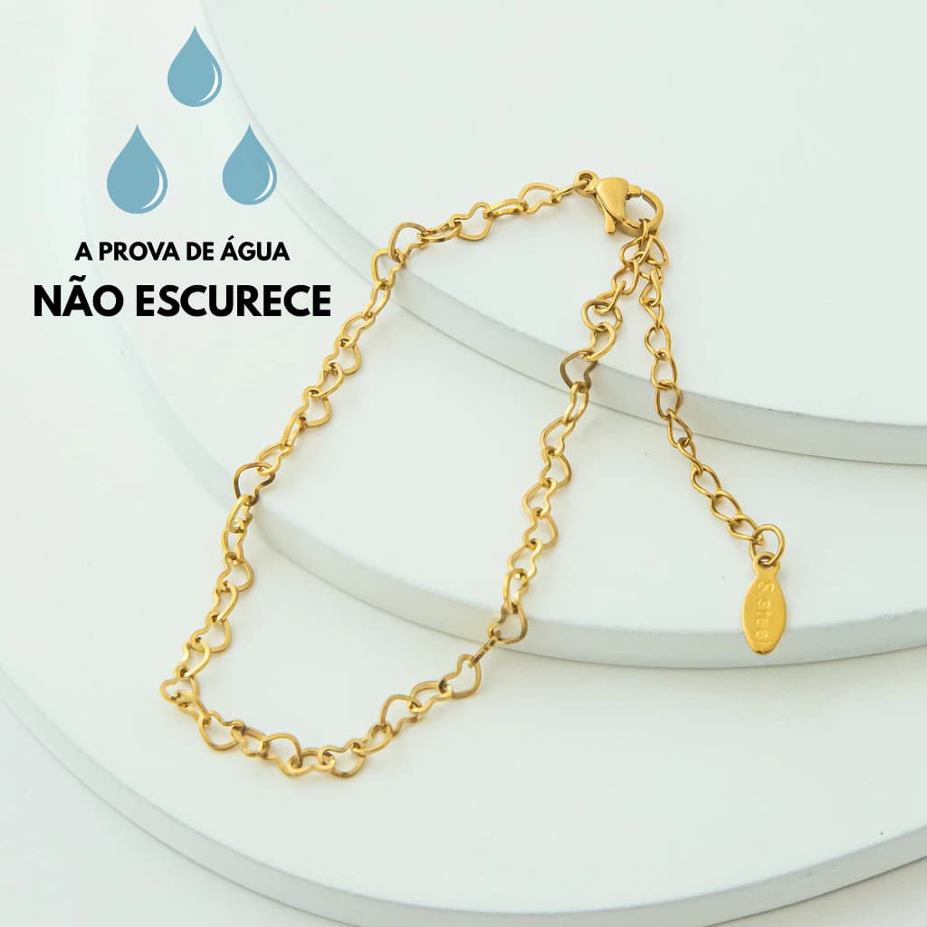 Pulseira Dourada Corações Entrelaçados Aço Inoxidável Feminina Minimalista Joia Antialérgica Estilo