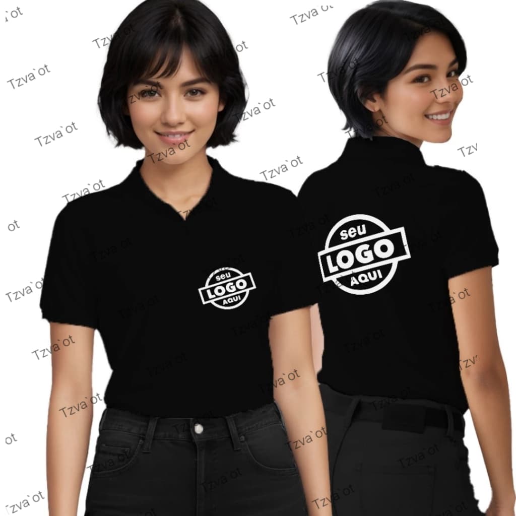 Camisa Feminina Polo Malha Pique Personalizada Logo Peito e Costa