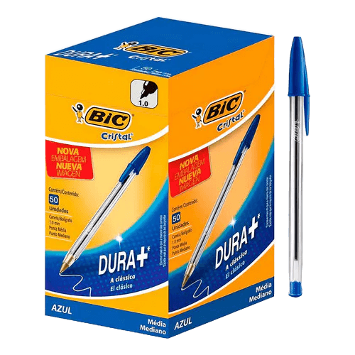 Caneta Bic Azul Esferográfica Cristal 50 Unidades 1.0 Mm Cx Cor Do Exterior Transparente