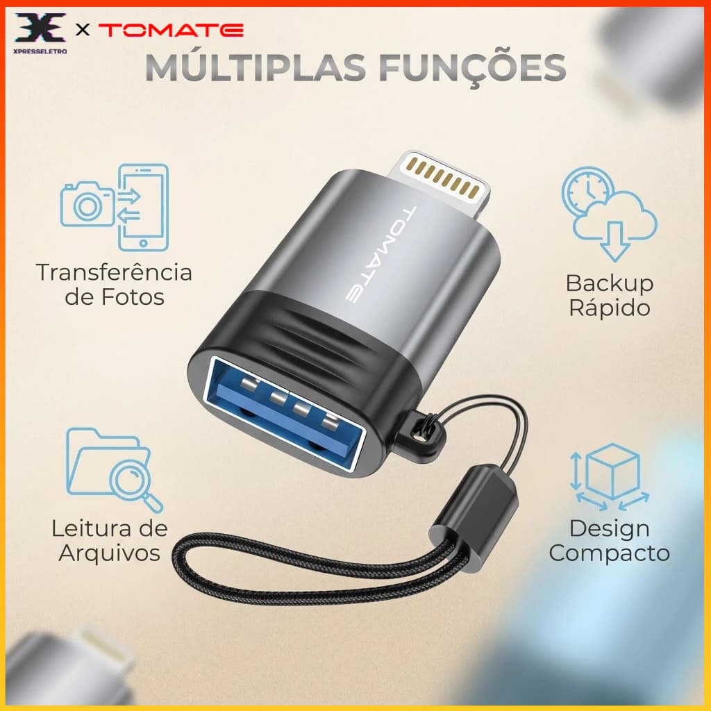 Adaptador Lightning para USB MCB-060  Leitor de Dados para iPhone Compatível com Pendrive