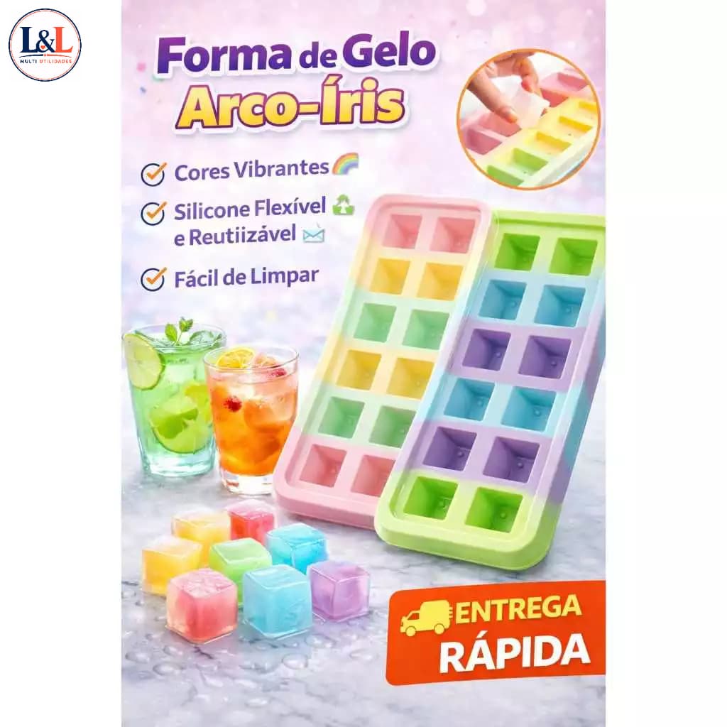 Forma de Gelo Silicone Arco-Íris Colorida Novidade Reutilizável Fácil de Desenformar