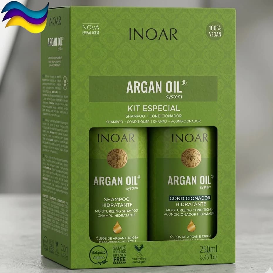 Shampoo e Condicionador Kit Argan Oil 2x250ml Inoar - Hidratação Brilho Intenso - Uso Diário