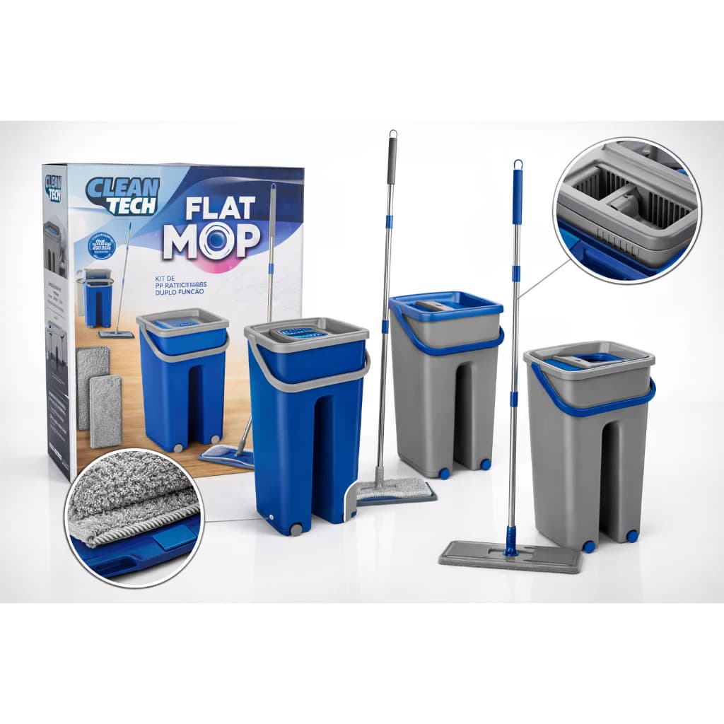 Mop Flat com Balde Lava e Seca + 2 Refis mop flat lava e seca mop com balde rodo mop microfibra mop limpeza piso mop
