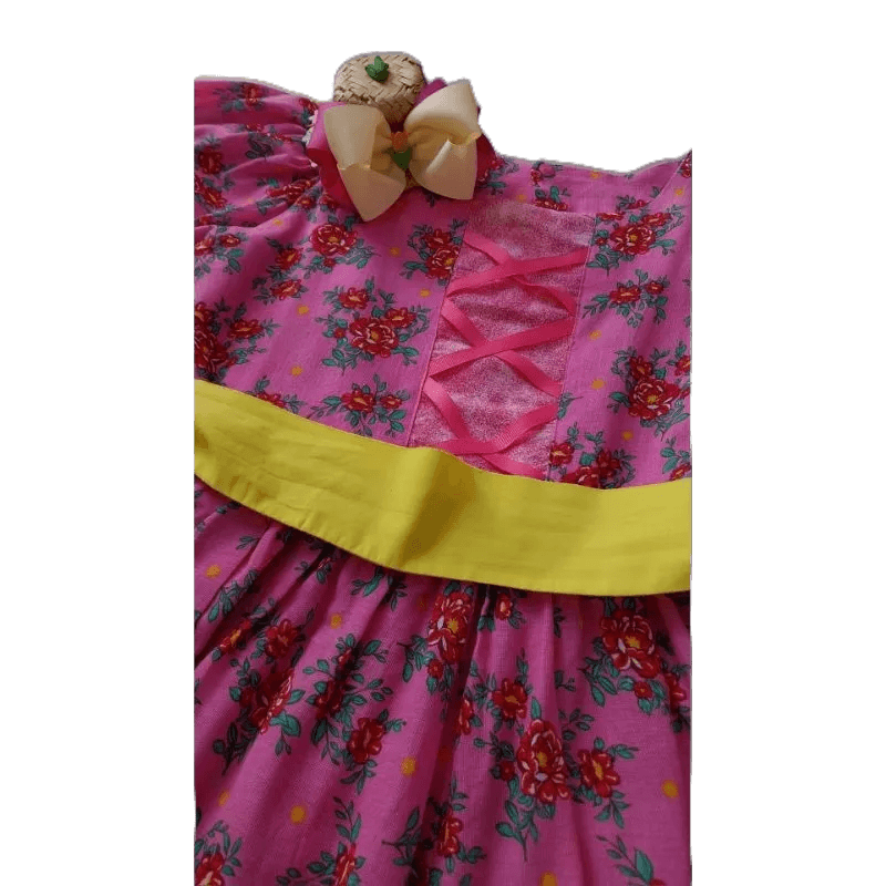 kit Vestido caipira festa junina/julina + Laço chapéu de palha arraiá prenda quadrilha acessórios infantis-Cabelo...