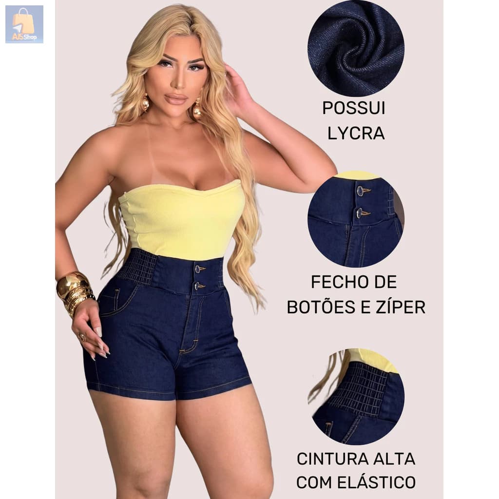 Short Jeans Cós Alto Curto Amaciado AJS Shop