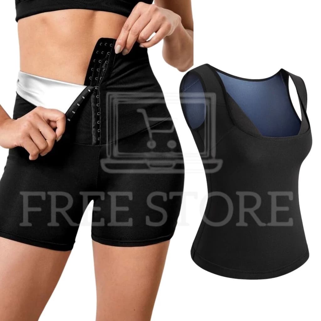 Kit Short + Regata Sauna Emagrecimento Body Shaper Queima Gordura Cinta Modelagem