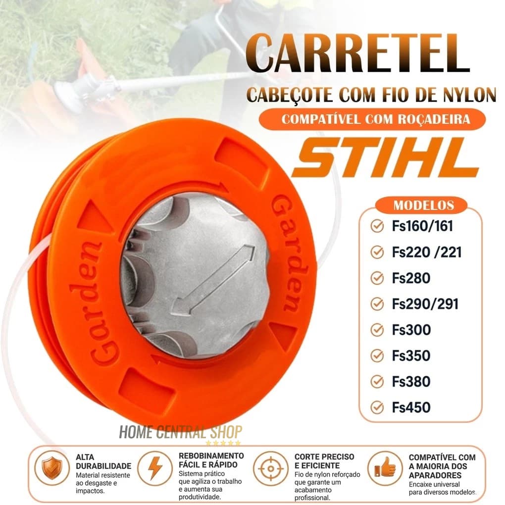 Carretel Automático Laranja Botão Metalico Roçadeira Gasolina 2 Tempos Compátivel com STHIL FS160 FS220 FS280 FS290