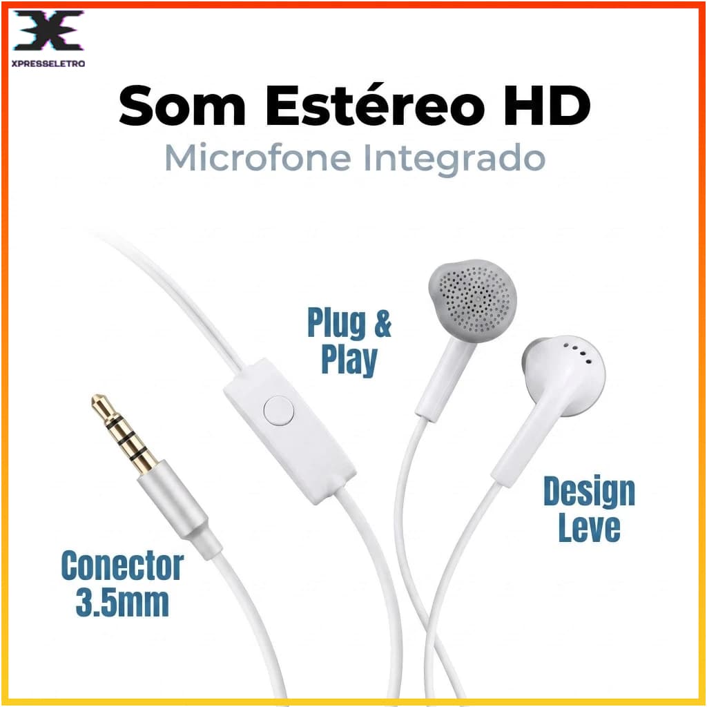 Fone de Ouvido com Fio Conector P2 3.5mm com Microfone Som Estéreo para Celular Notebook C550