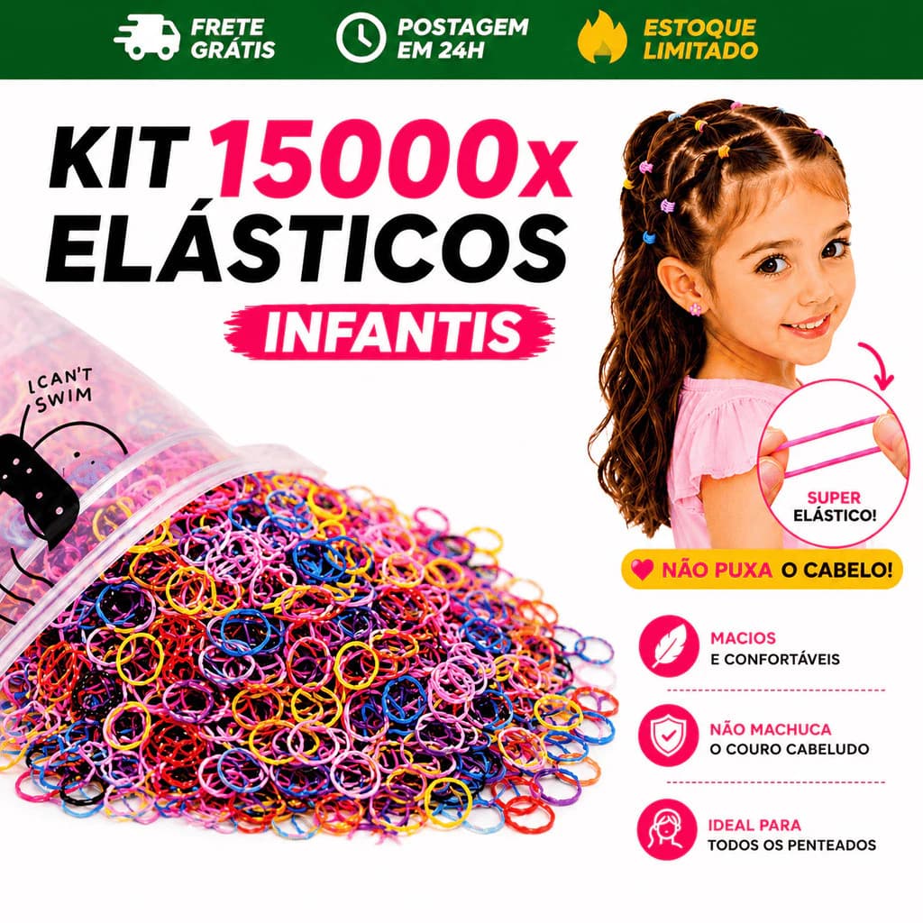 Kit 15000 Unidades Elástico de Cabelo Infantil Feminino Multicolorido com Bolsa Pronta Entrega 24h