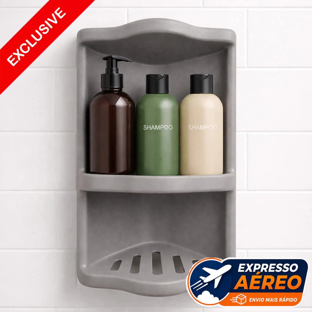 Suporte Organizador para Banheiro de Parede Porta Shampoo Condicionador Sabonete Preto Cinza ou Branco