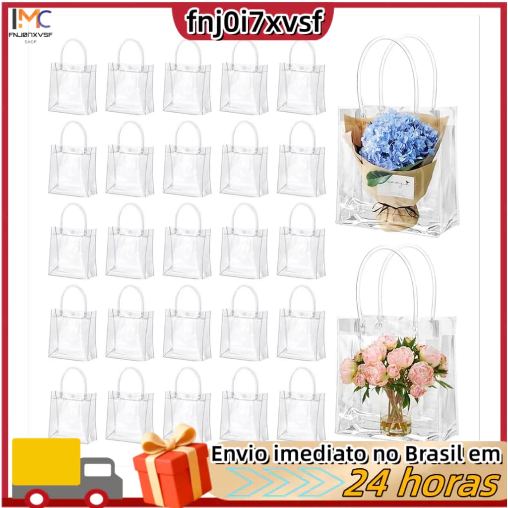50 Sacos De Presente Claros Dos Pces Com Alças De Plástico Transparentes Reutilizáveis Sacolas Doces Goodie Para O Casam