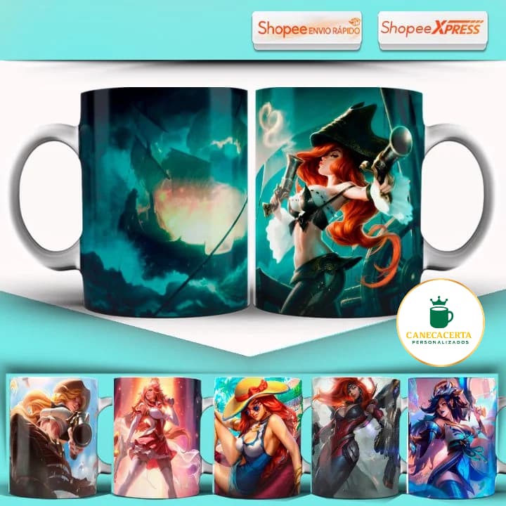 Caneca Miss Fortune Vários Modelos Todas Skins Jogo League Of Legends LOL Caneca Gamer 325ML