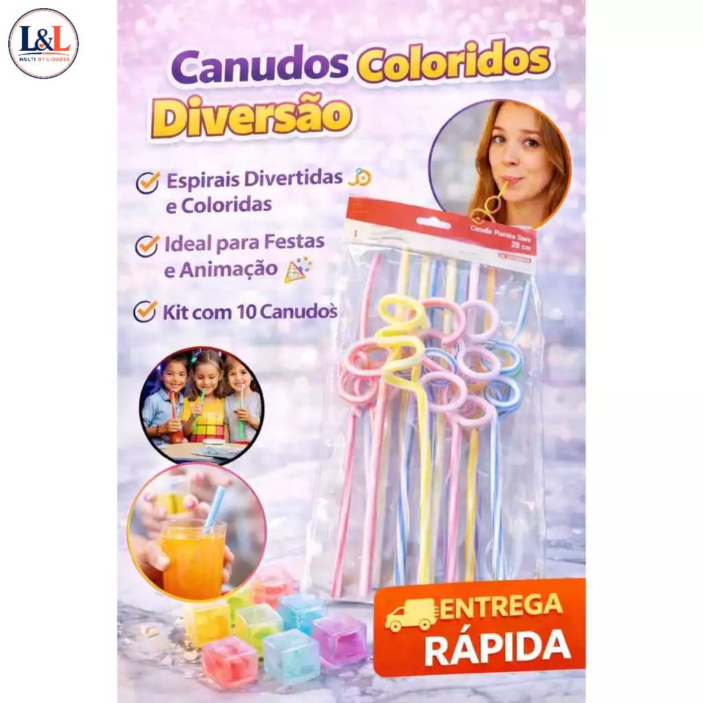 Canudo Espiral Colorido Infantil Reutilizável Kit 4 8 12 Unidades Festa Divertido