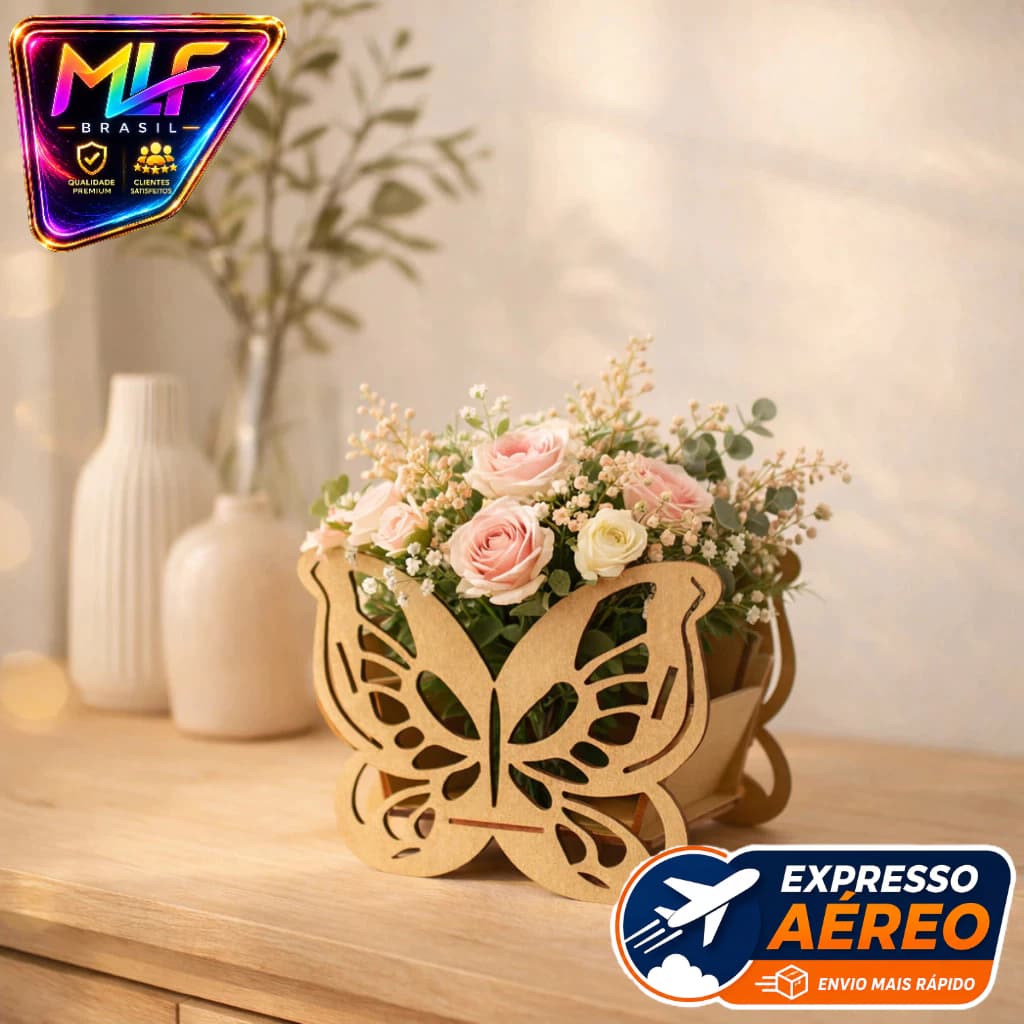 Kit 10 Centro de Mesa Cachepô Borboleta Vazada em MDF Cru para Decoração Infantil