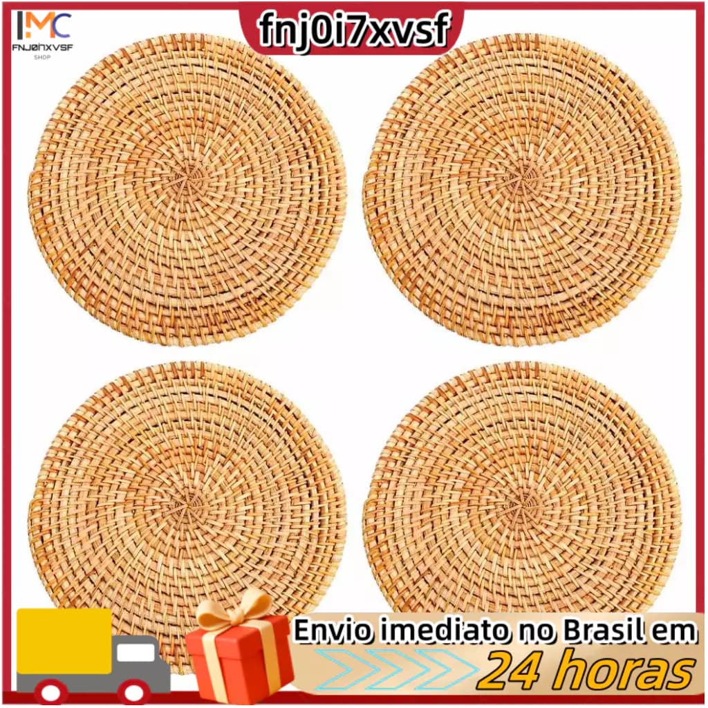 Conjunto de 4 Descansos de Panela de Rattan para Pratos Quentes - Protetores Térmicos Isolantes, Suporte Durável