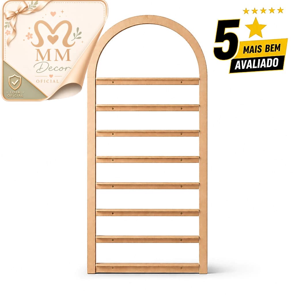 Porta Esmaltes MDF com Arco e 9 Prateleiras para Decoração de Espaço Manicure