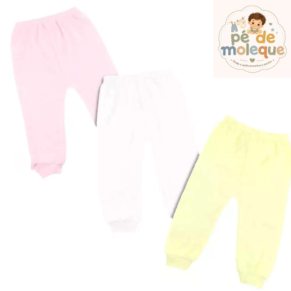 Kit 3 Mijão Bebê Menina Calça Malha Algodão Confortável RN P M G