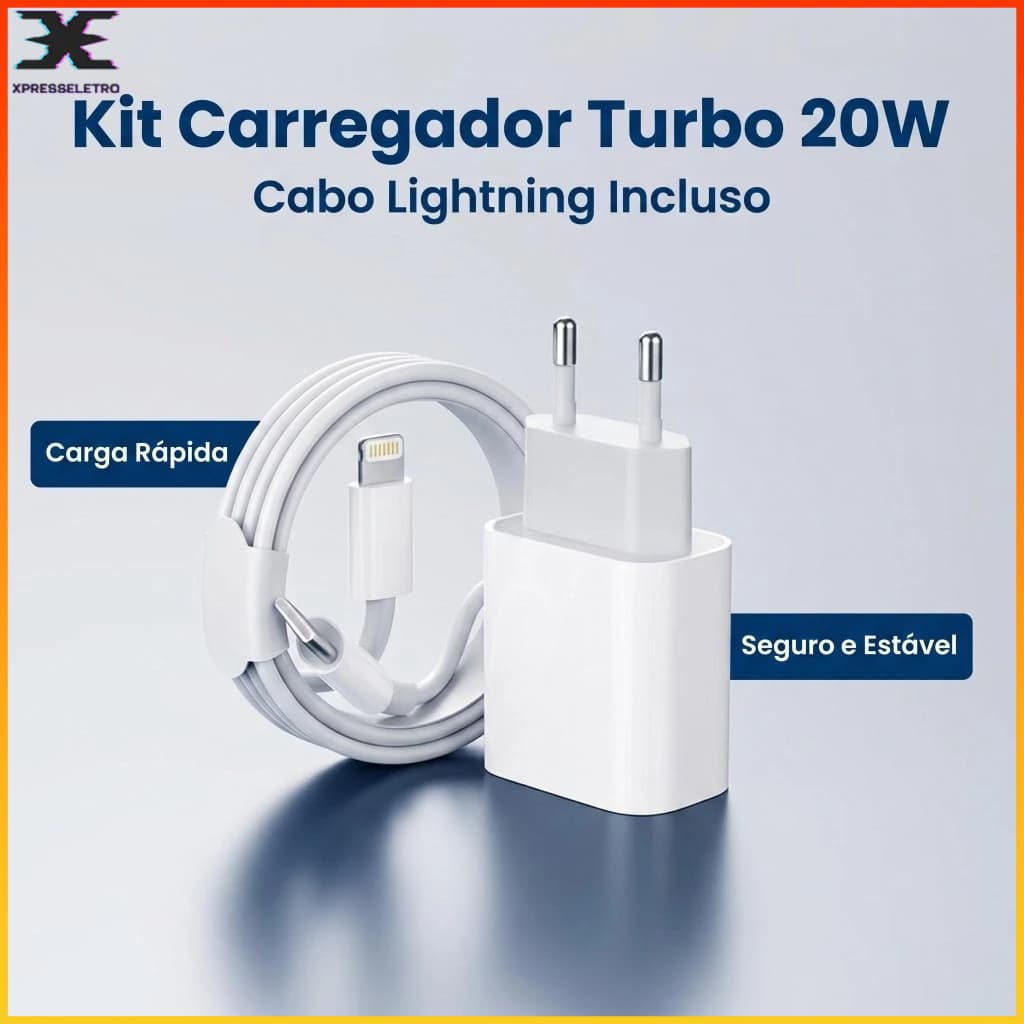 Carregador Turbo 20w iPhone + Cabo Lightning Compatível  Iphone 6 7 8 XR X/XS 11 12 13 14 PRO MAX