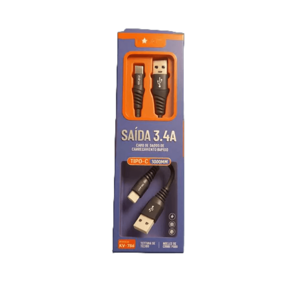 Cabo Dados TURBO TIPO-C 2.4A / 3 metros INOVA CORES ALEATORIAS