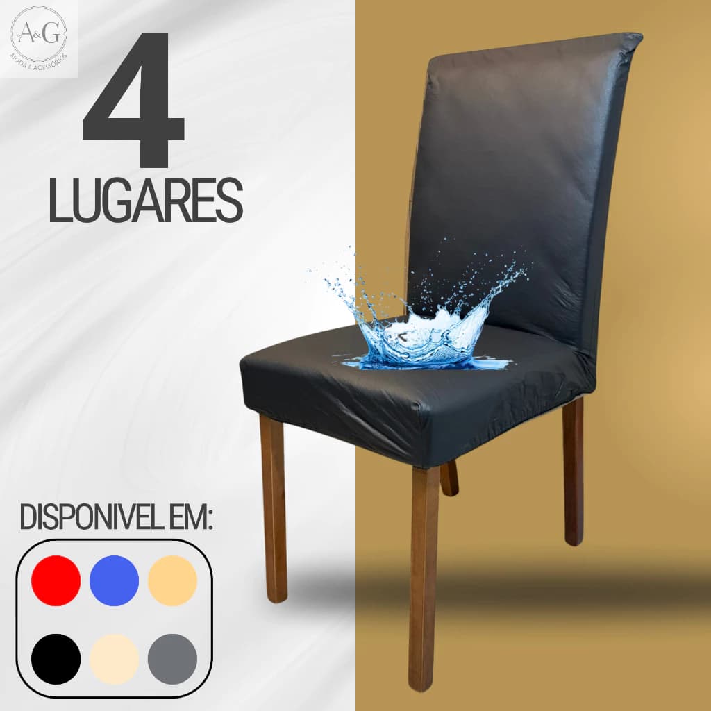 KIT 4 Capas de Cadeira Corino Impermeável Ajustável Anti Manchas e Arranhões Várias Cores