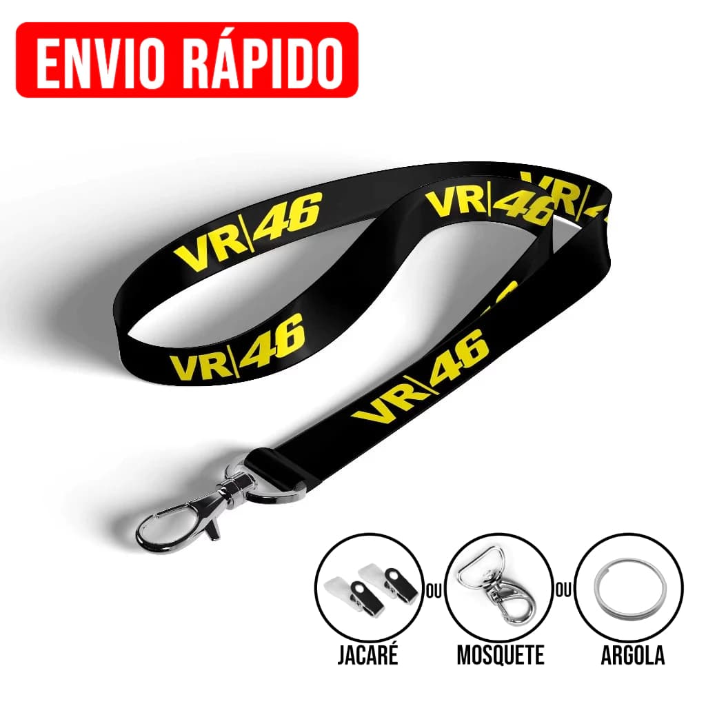 Cordão Chaveiro Valentino Rossi Moto Carro Crachá Premium com Mosquetão de Metal