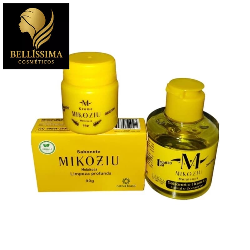 Kit (Com 3 Itens) - Pomada + Sabonete Líquido + Sabonete em Barra Mikoziu Original Clareador de Manchas e Olheiras