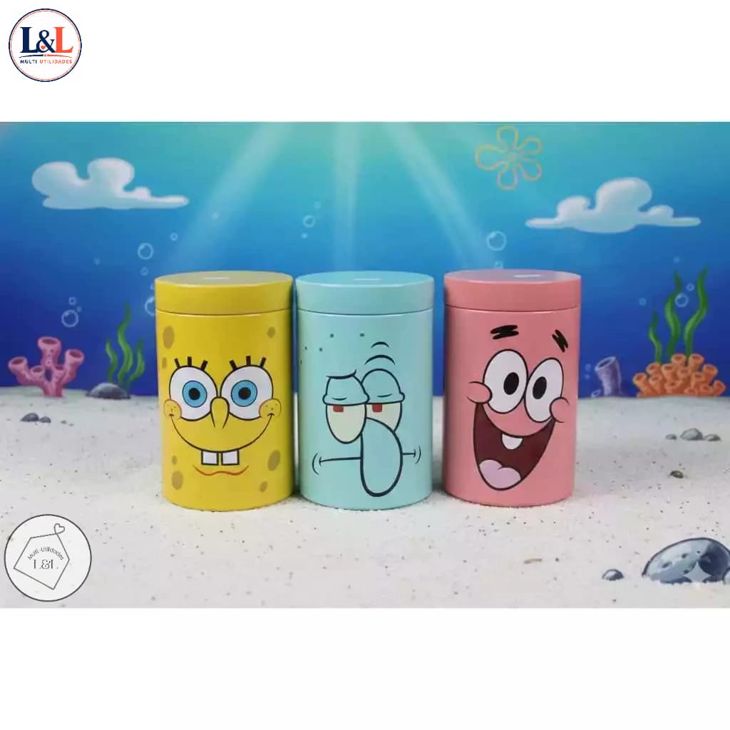 Pote de Armazenamento Bob Esponja com Tampa | Organizador Decorativo Cozinha Infantil | Porta Biscoito Doces Café