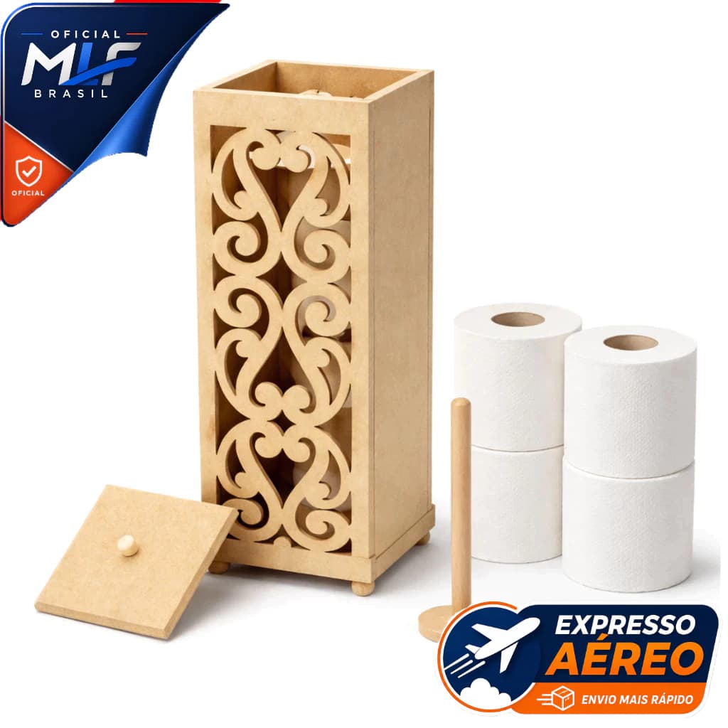 Suporte Porta Papel Higiênico MDF Arabesco para Banheiro Decorativo e Personalizável