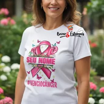 1 Camiseta Outubro Rosa Personalizada Eu Venci o Cancer Nome