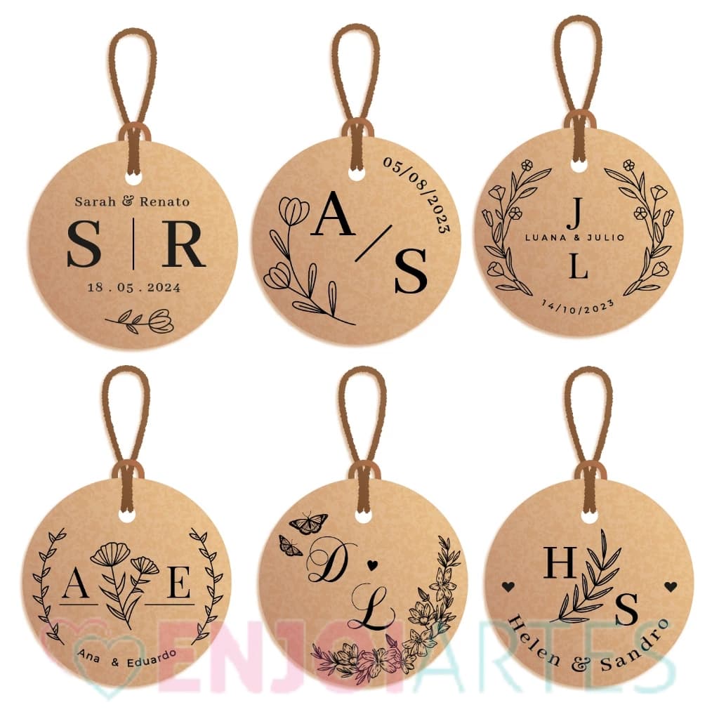 Tags  Kraft  4 cm - Para Casamento, Noivado, Chá de Panela - Várias Opções - Inclui cordinha