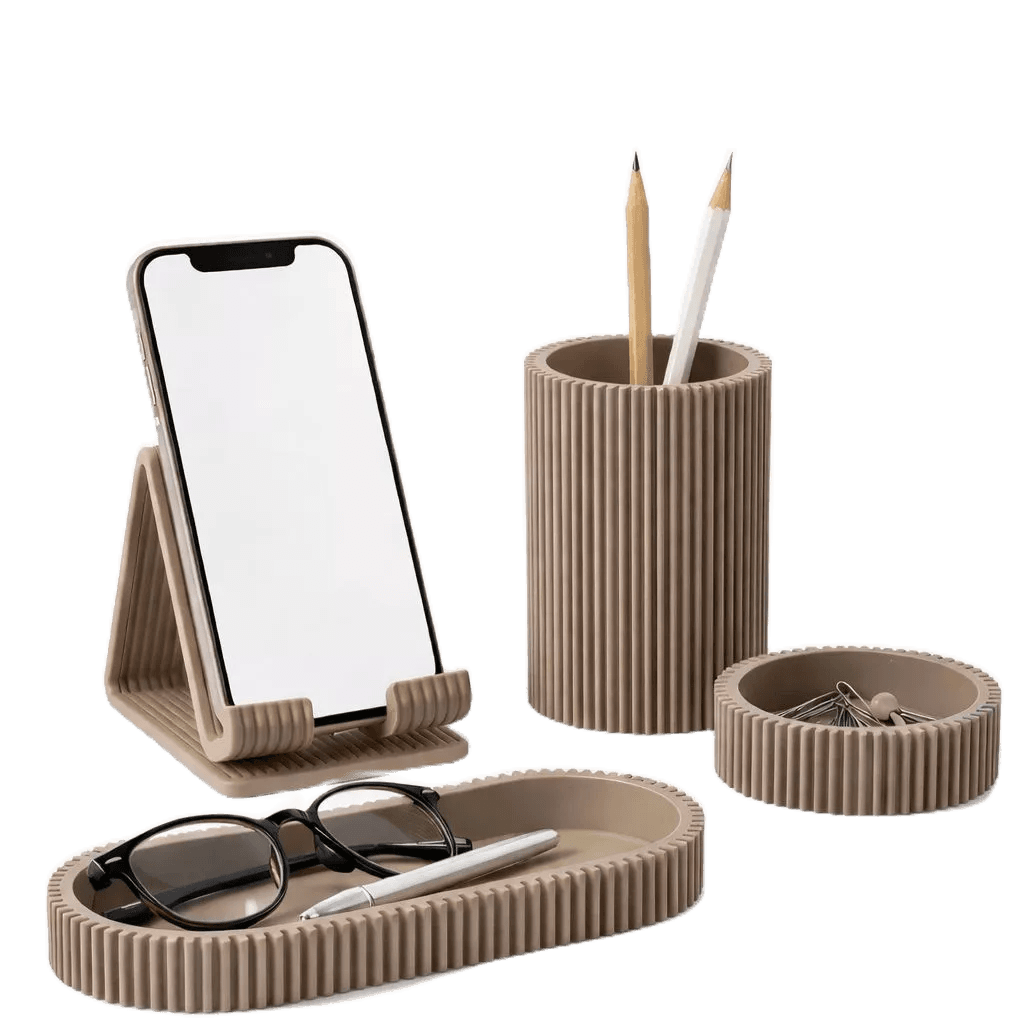 Kit Organizador de Mesa Escritório 4 Peças Porta Caneta Suporte Celular Bandeja