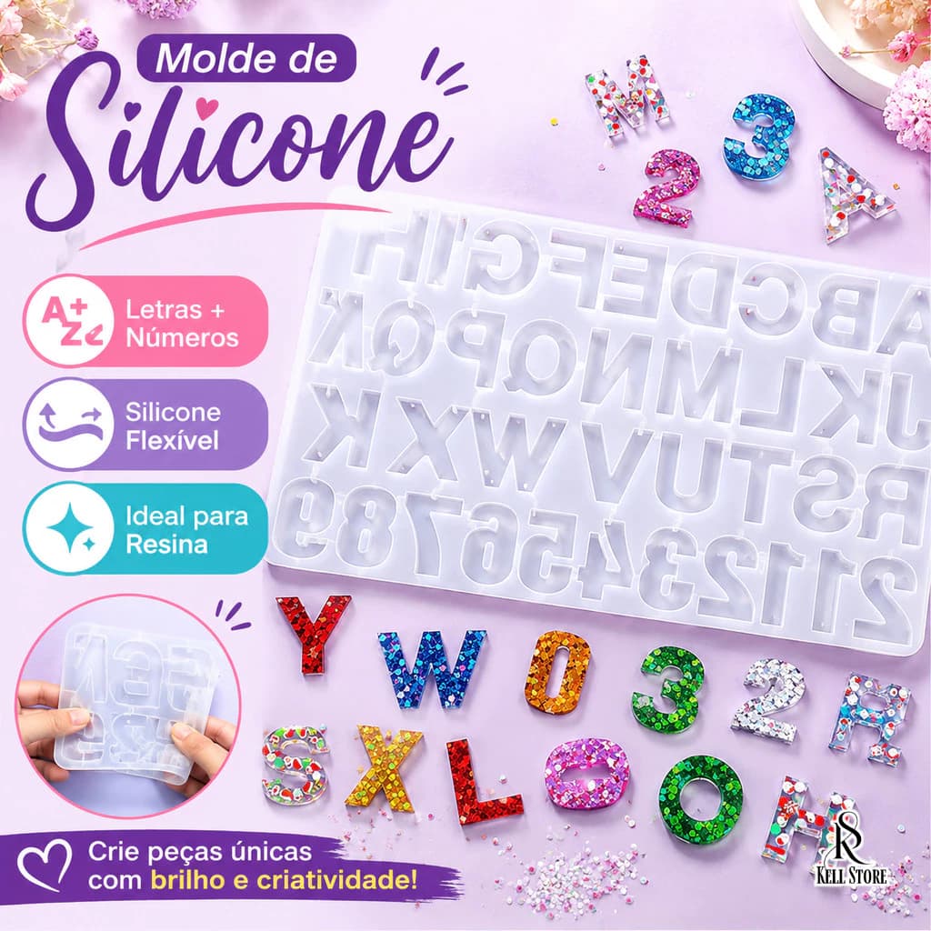 Molde De Silicone Alfabeto Letras Números Invertido Para Resina Epóxi Chaveiro Artesanato Grande