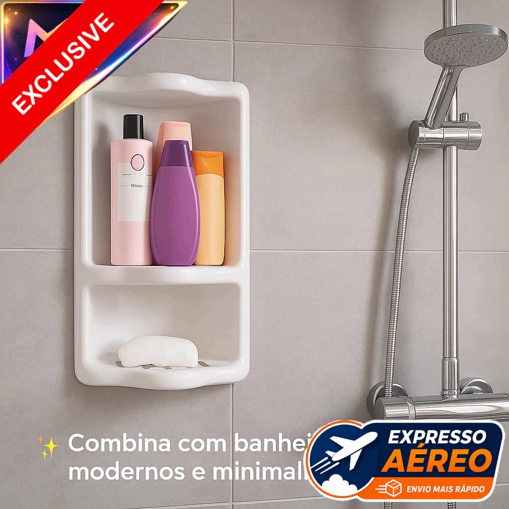Suporte Organizador Preto de Parede para Banheiro Box Porta Shampoo Condicionador e Sabonete