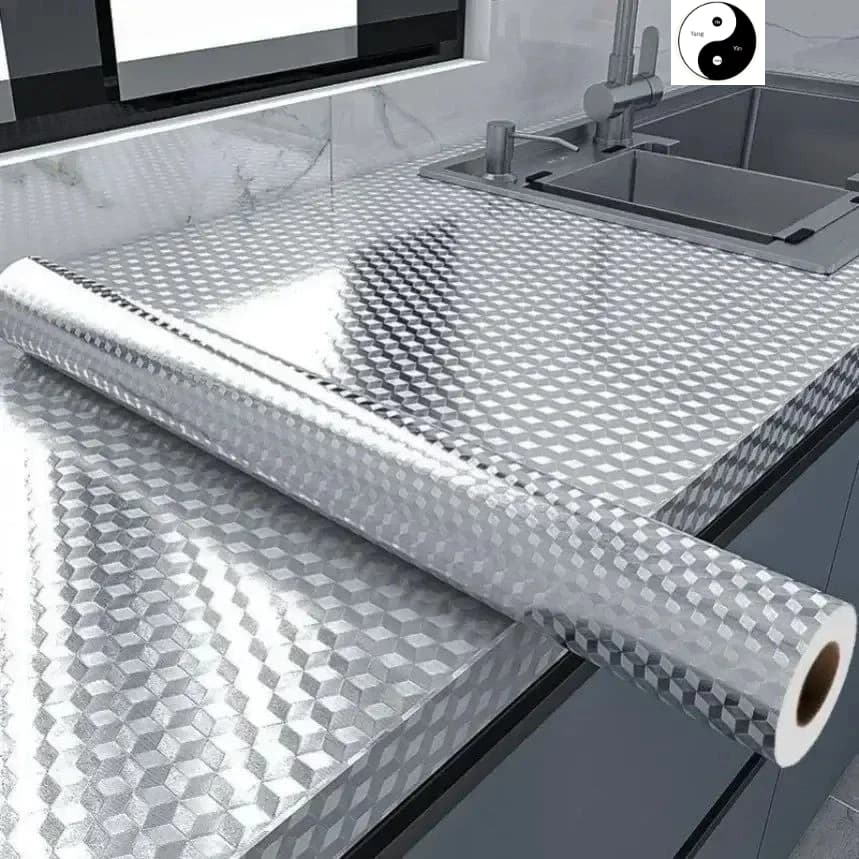 Papel de parede 5 Metros 3D alumínio adesivo 5mx 40cm impermeável anti óleo para armário Cozinha e protetor de fogão
