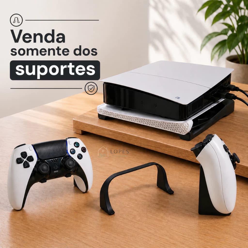 Kit Suporte Horizontal PS5 Slim Digital Com Disco E Sem Disco E Suporte Para Controle Minimalista