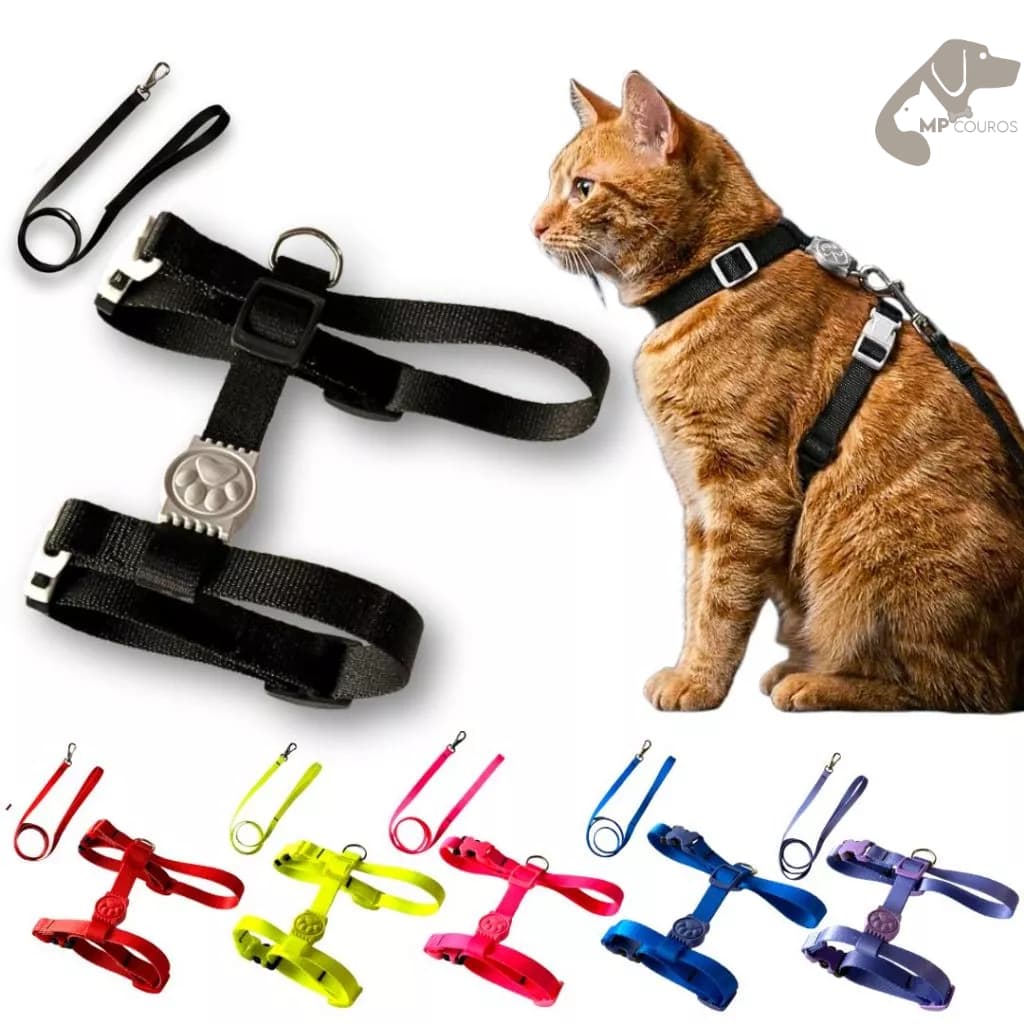 Peitoral Ajustável Coleira para Gatos e Cachorros Pequenos Guia Reforçada gato e cachorro pet