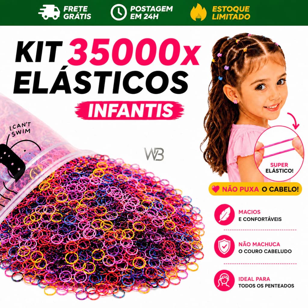 Kit 35000 Unidades Elástico de Cabelo Infantil Feminino Multicolorido com Bolsa Pronta Entrega 24h