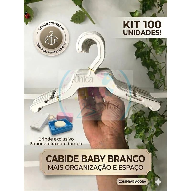 Cabides Baby Infantil BRANCO com Design Prático para Enxoval Roupas de Bebe