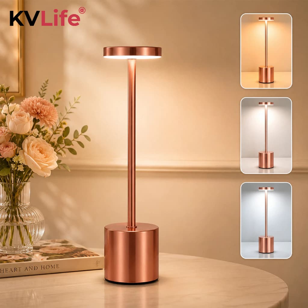 KVLife Luminária de Mesa LED Recarregável Touch 3 Tons Abajur Luxuoso USB Quarto Cabeceira Escrivaninha Leitura